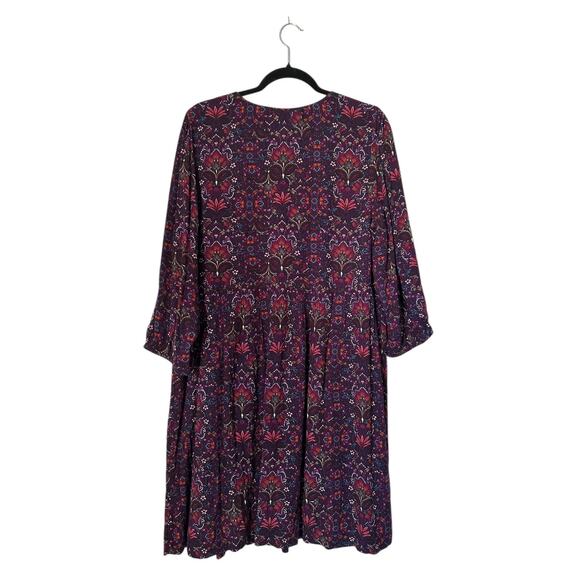 J. Jill East Village Dress L Purple Paisley Print Boho Peasant V-Neck 3/4 Sleeve - Picture 5 of 13